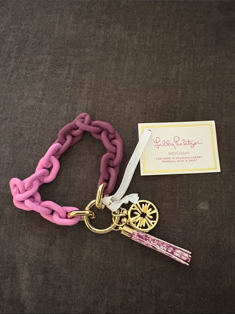 Lilly Pulitzer Pink Ombre Keychain with Gold Charms NWT Leatherette Tassel
